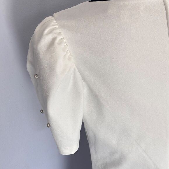 Crystal Doll Women's White Jewel Embellished Dress Juniors Puff-Sleeve Size S - Picture 3 of 16